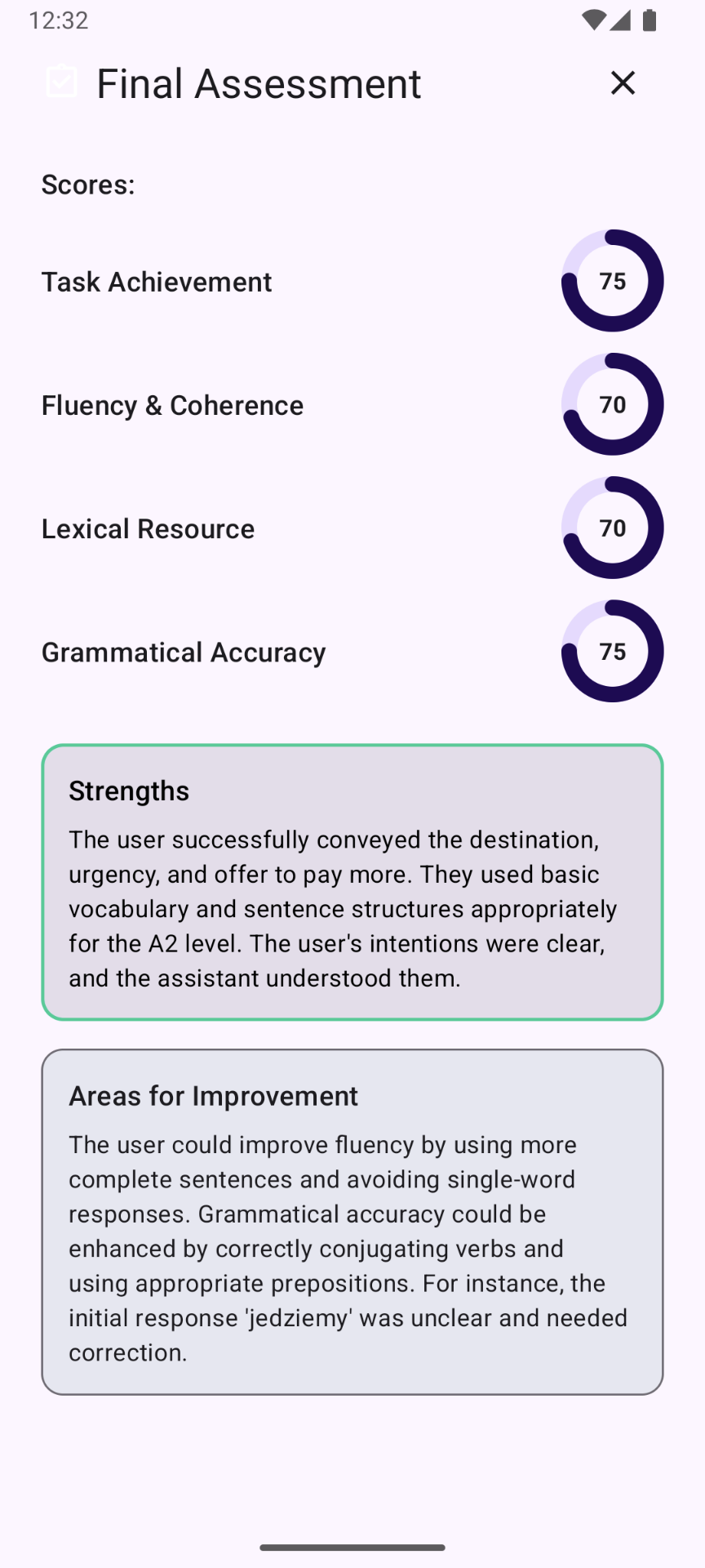 Final assessment for French conversation