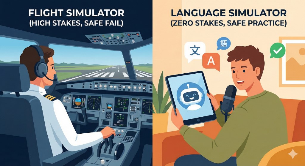 Flight simulator for speaking comparison